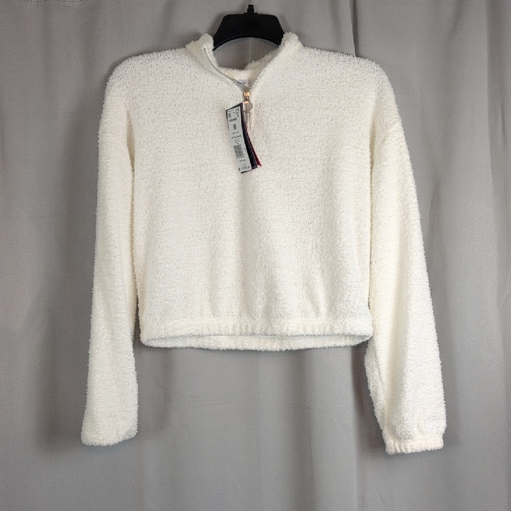 Reebok Cream Fleece Half-Zip Crop Top
